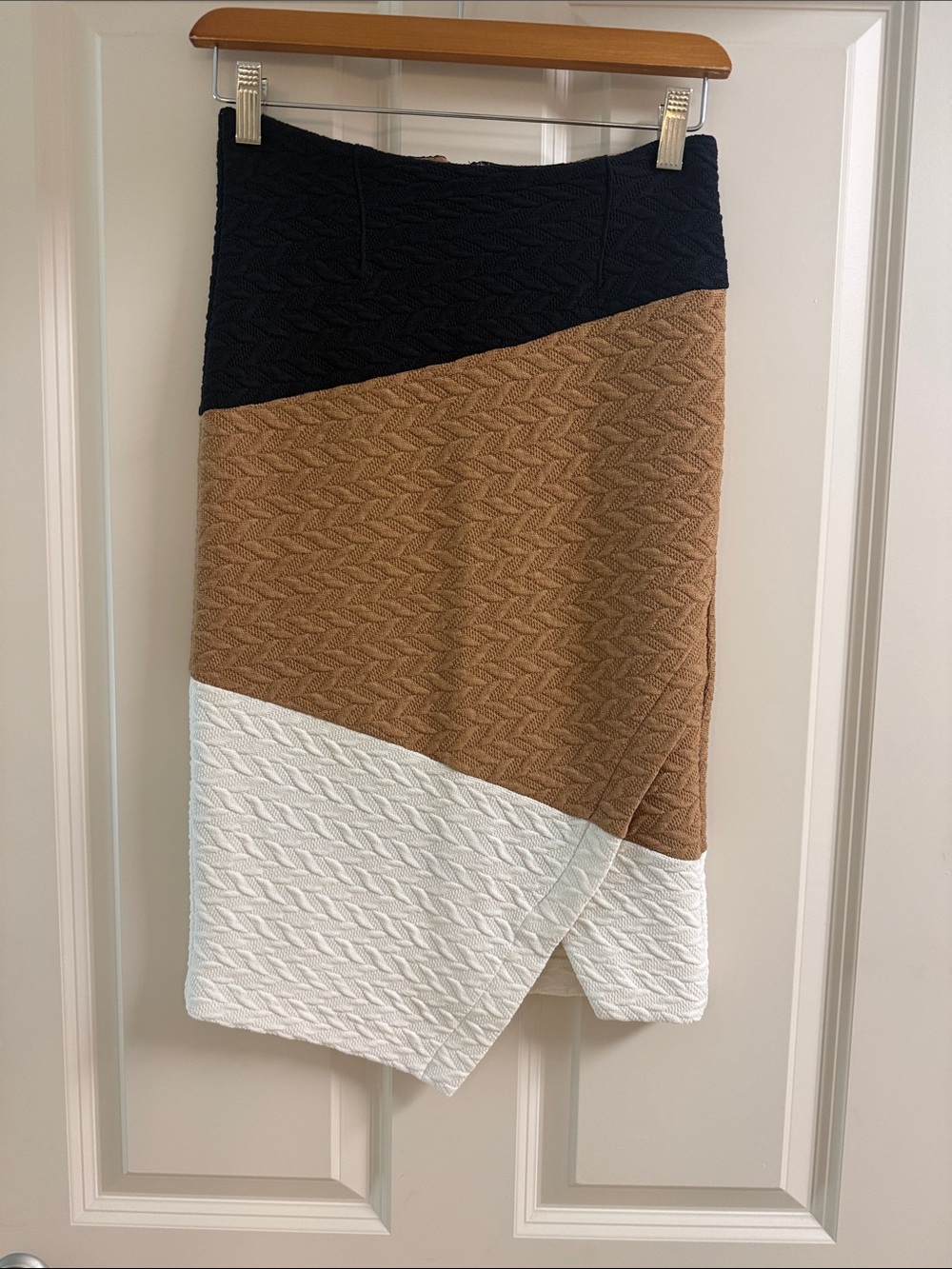 Anthro Colorblock Knit Pencil Skirt in Navy, Camel & White